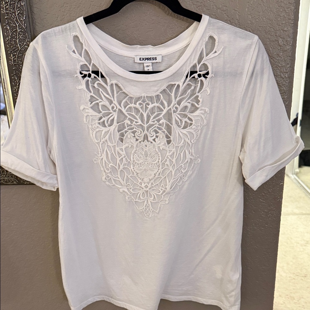 Express Women's White Lace Detail Blouse